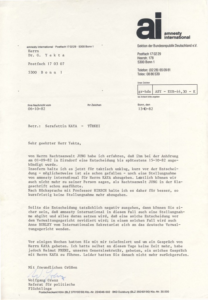 13-10-1982 - Zusammenarbeit zwischen amnesty international und Dr Yekta